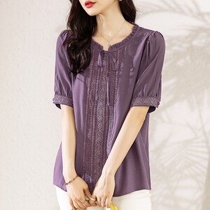 九月陌墨中袖雪纺衫女短袖2023新款夏季胖mm大码女装时尚衬衫上衣