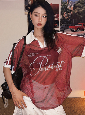 DoubleD美式复古网格数字运动球衣blokecore短袖T恤女宽松上衣夏