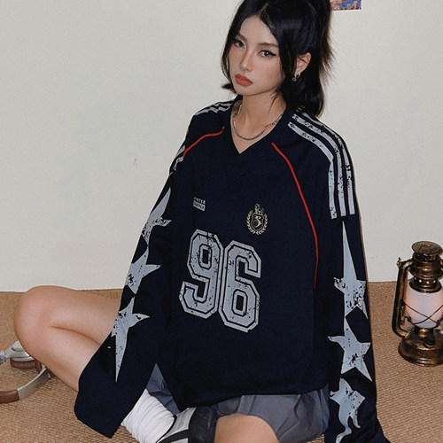 美式潮流数字星星印花长袖卫衣