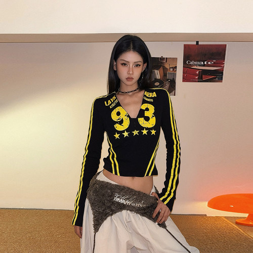 美式复古运动风球衣V领字母印花