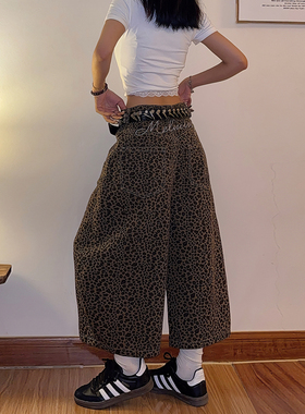 DoubleD美式复古街头豹纹七分裤工装弯刀裤男女宽松阔腿休闲中裤