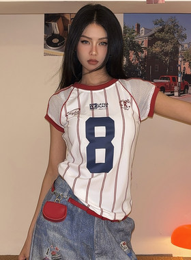 美式复古条纹修身短袖T恤