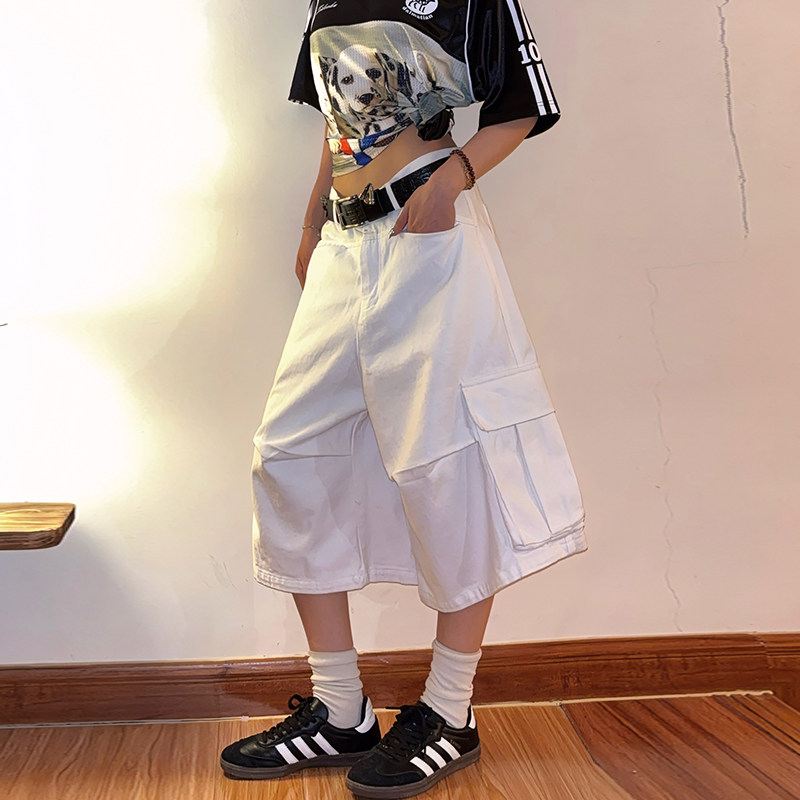 DoubleD美式街头多口袋工装七分牛仔短裤男女宽松阔腿休闲裤裤子,女装/女士精品,休闲裤,淘宝优惠券,粉丝福利购,淘宝优惠卷