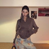 DoubleD美式 复古水洗喷墨铆钉立领短款 卫衣外套女秋宽松夹克上衣