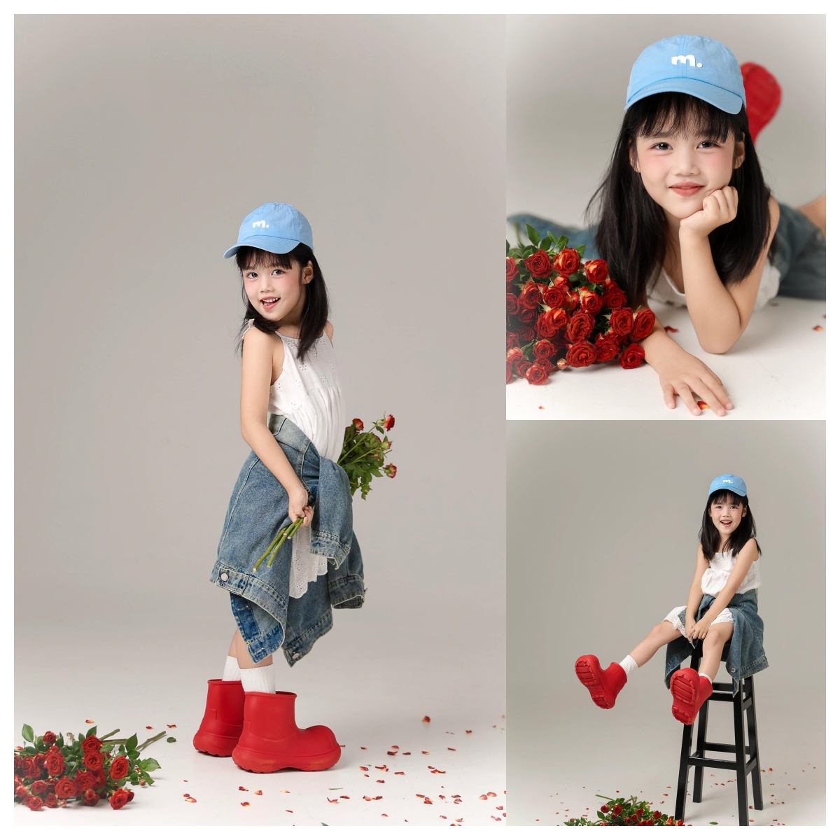 新款儿童摄影ins风格多头玫瑰艺术写真影楼拍摄服装道具