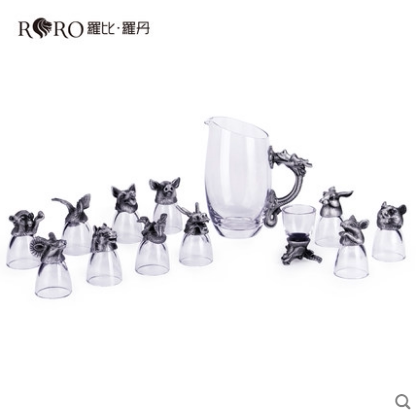 十二生肖酒具罗比罗丹酒具五件套锡器水晶酒具