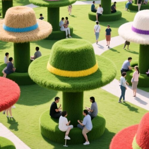 巨型草帽网红打卡拍照大帽子仿真绿雕帽子户外景区花海巨型草帽