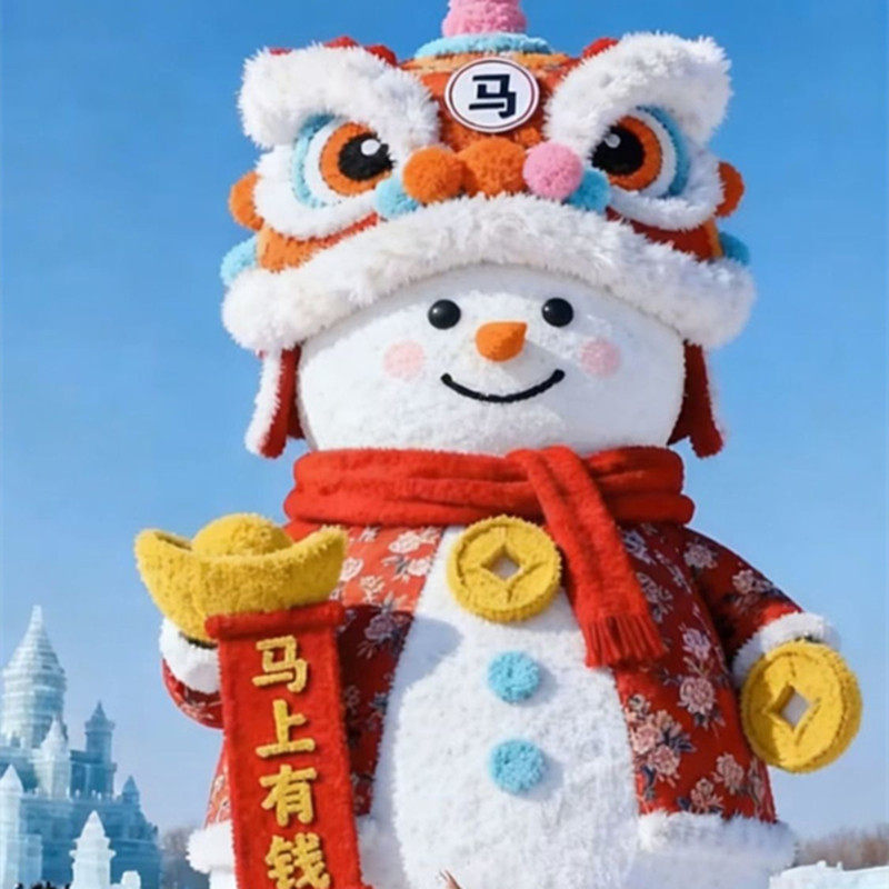 绿雕雪人造型景观户外景区滑雪场绿雕雪人装饰摆件网红打卡装置