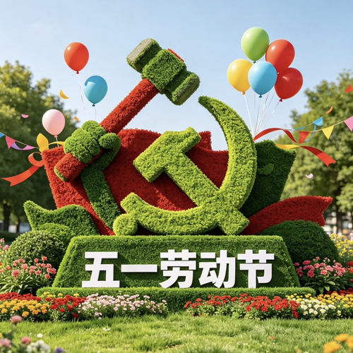 五一劳动节仿真绿雕工艺品定制大型园林景观小品户外立体花坛摆件