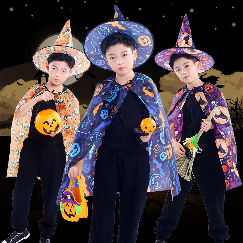万圣节儿童服装男童魔法师披风衣服斗篷巫师帽子表演道具幼儿园
