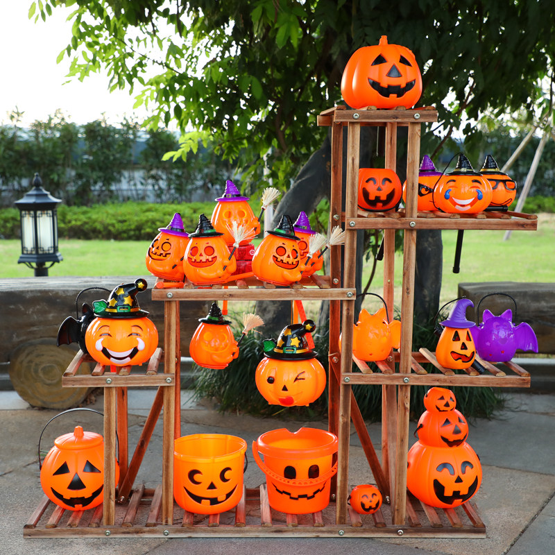 万圣节南瓜灯幼儿园活动装饰摆件儿童灯笼玩具手提发光声控南瓜桶