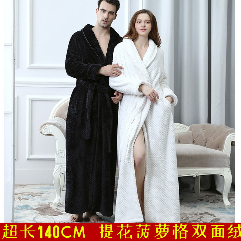 超长黑色睡袍加厚珊瑚绒秋冬季