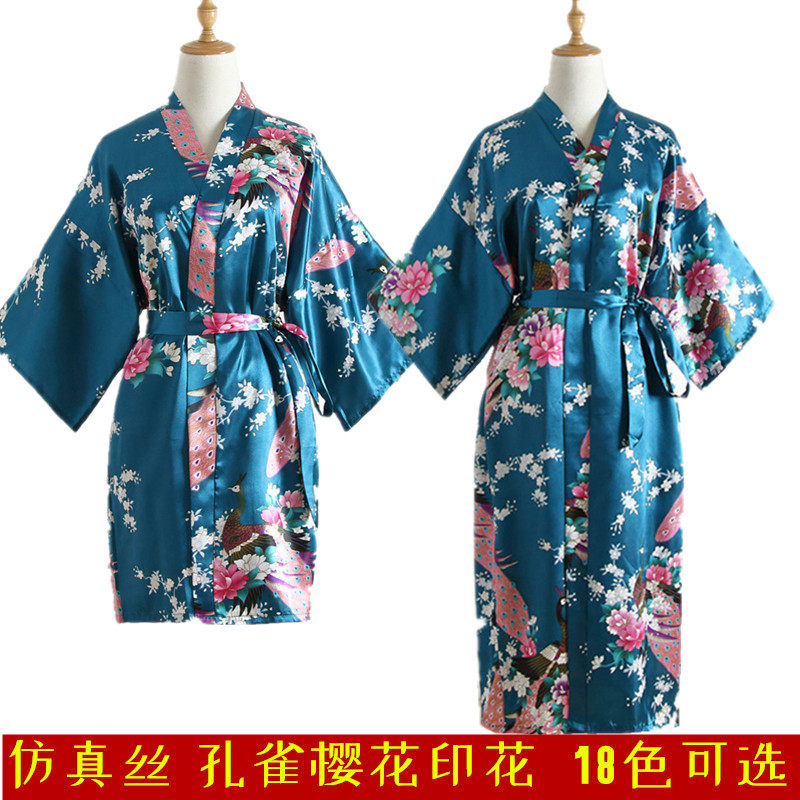 仿真丝绸缎宽松美容院无领和服