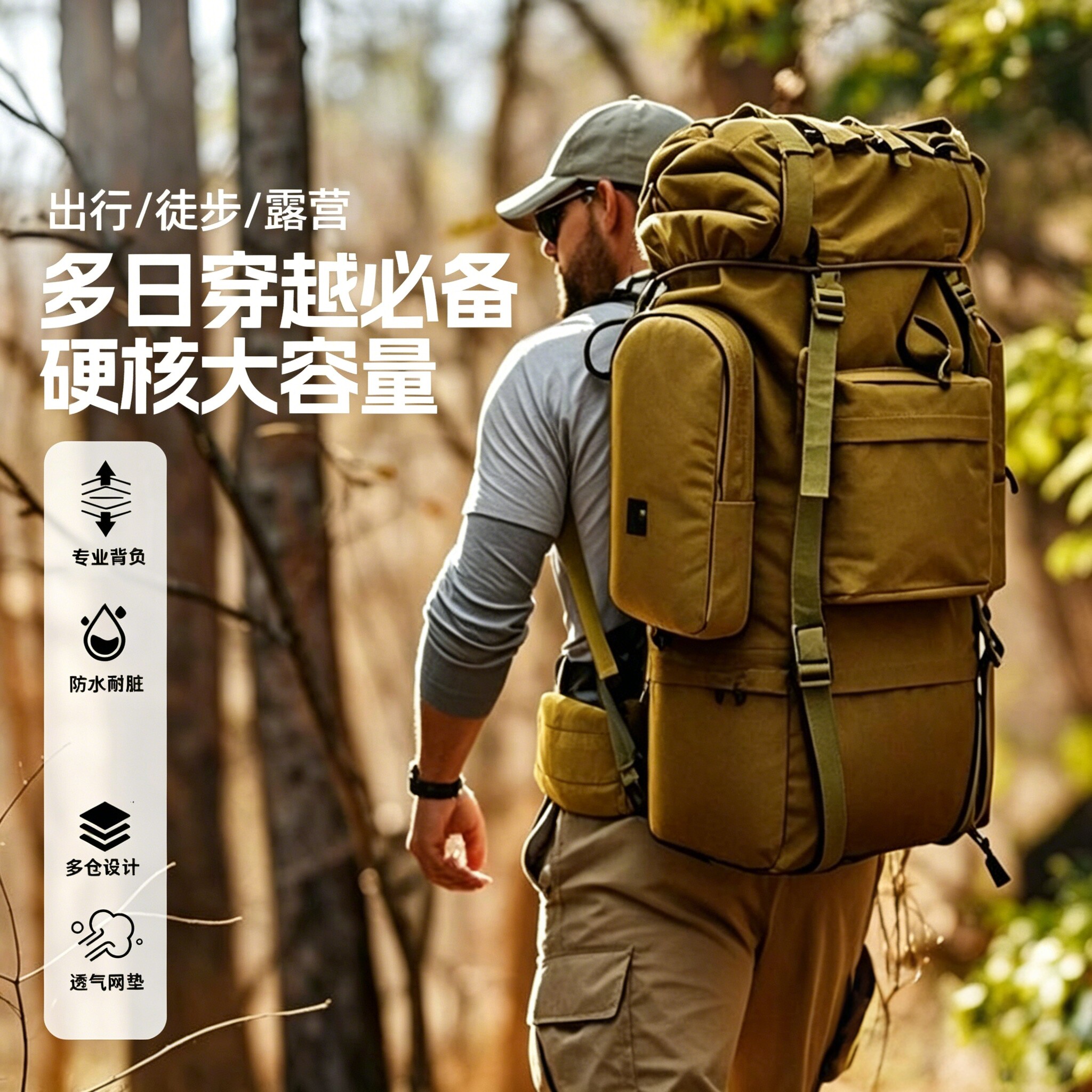 户外双肩重装徒步登山包多功能