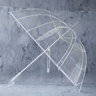 沛欣高清透明伞 白色水晶弯柄直杆伞长柄伞强抗风雨伞3人大伞