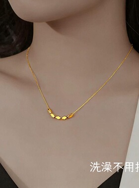 【钛钢不掉色】碎金子金店同款设计菱形几何转运珠豆豆方块项链