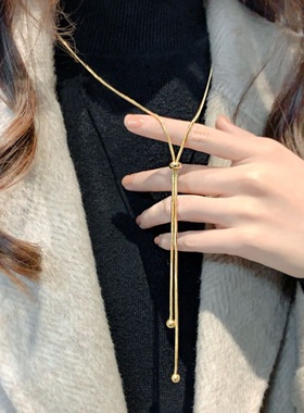 抽拉毛衣链长款高级感蛇骨链金简约钛钢不掉色项链女轻奢小众2026