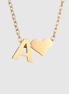 欧美ins英文字母首饰套装 复古时尚金属爱心字母M项链手链套装女