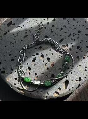 Vintage古着 Green natural stone splicing绿色天然石拼接手链