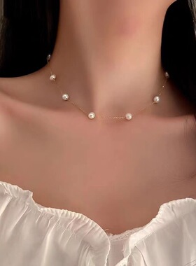 单层满天星单层钛钢链不掉色ins简约锁骨网红法式锁骨链39cm尾链5