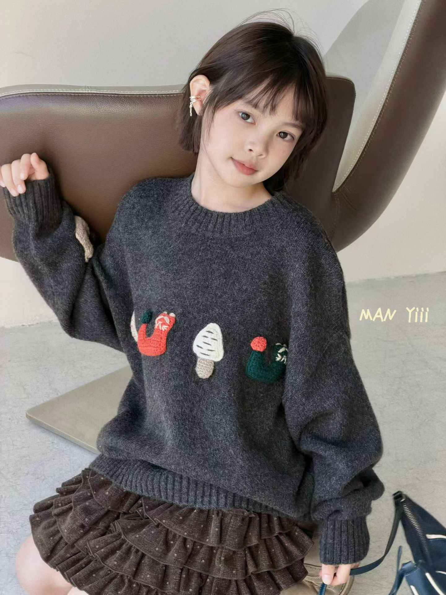 MAN Yiii专柜正品 2026秋冬新款女童韩版休闲毛衣 羊毛衫5509