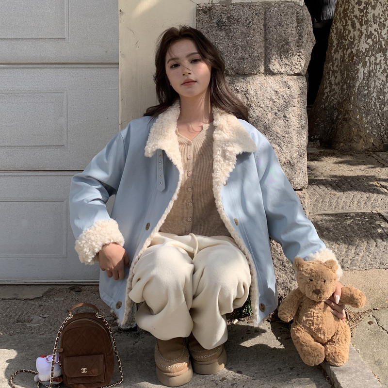 25冬季50绒羊羔毛拼接款派克羽绒服2C208-X2575-P215-K288,女装短外套,2C208