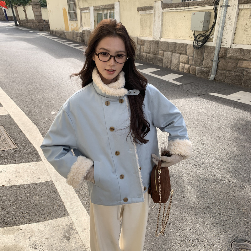 25冬季50绒羊羔毛拼接款派克羽绒服2C208-X2575-P215-K288,女装短外套,2C208