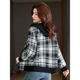 开春格子外套女款2025年新款爆款春秋季时尚洋气连帽羊毛外搭开衫