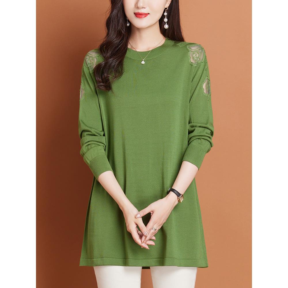 中年母亲桑蚕丝内中长时尚妇女绣花外毛衣裙宽松加码