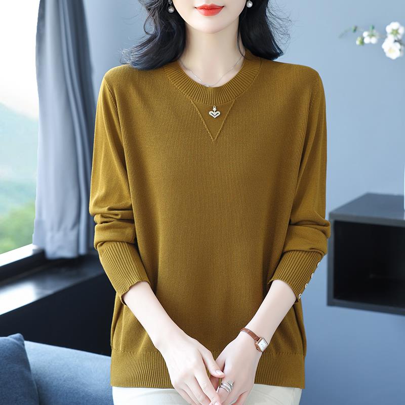 冰丝针织衫上衣女春秋季新款妈妈装宽松加大码薄款长袖T恤打底衫
