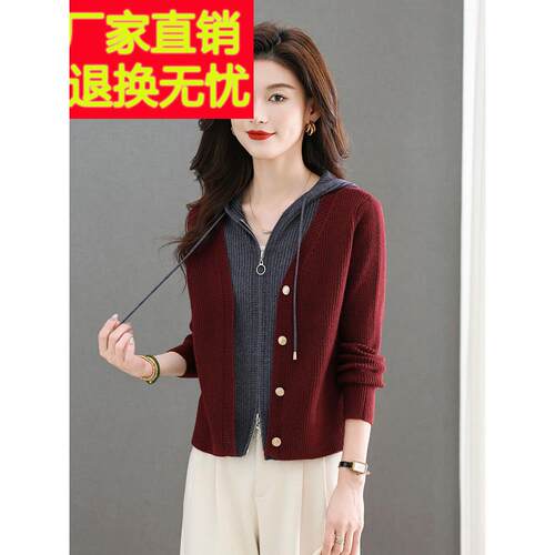 假两件上衣的妇女，时尚和时尚的短连帽毛衣夹克春季2025新热风格