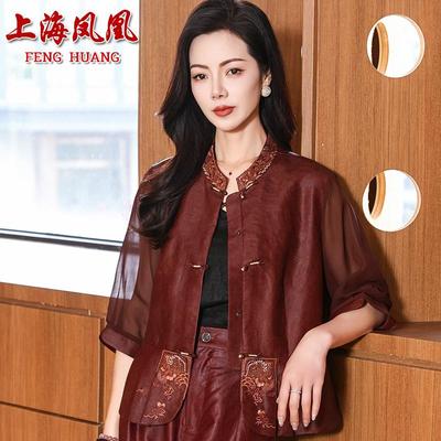 濮院凤凰龟裂纹红云纱真丝上衣中老年女装中式国风桑蚕丝唐装外套