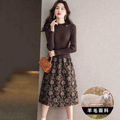配羊绒大衣的内搭毛衣裙女秋冬季新款羊毛针织打底裙中长款连衣裙