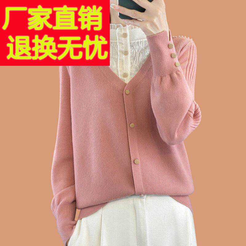 半高领毛衣女秋冬2025新款洋气假两件上衣宽松蕾丝羊毛针织打底衫