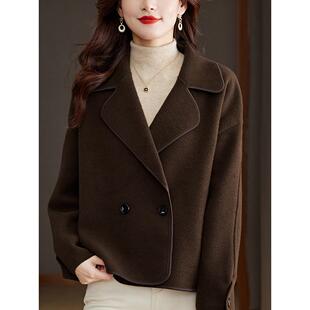 春秋季2025年新款毛呢外套女士西装领秋冬针织开衫女短款毛衣外搭
