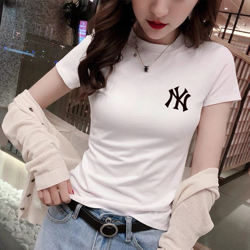 半高领短袖T恤女2022春夏新款紧身洋气体恤衫时尚修身纯棉上衣