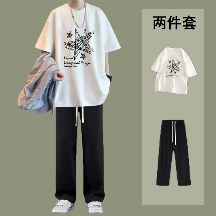 夏季短袖T恤套装潮流男生穿搭