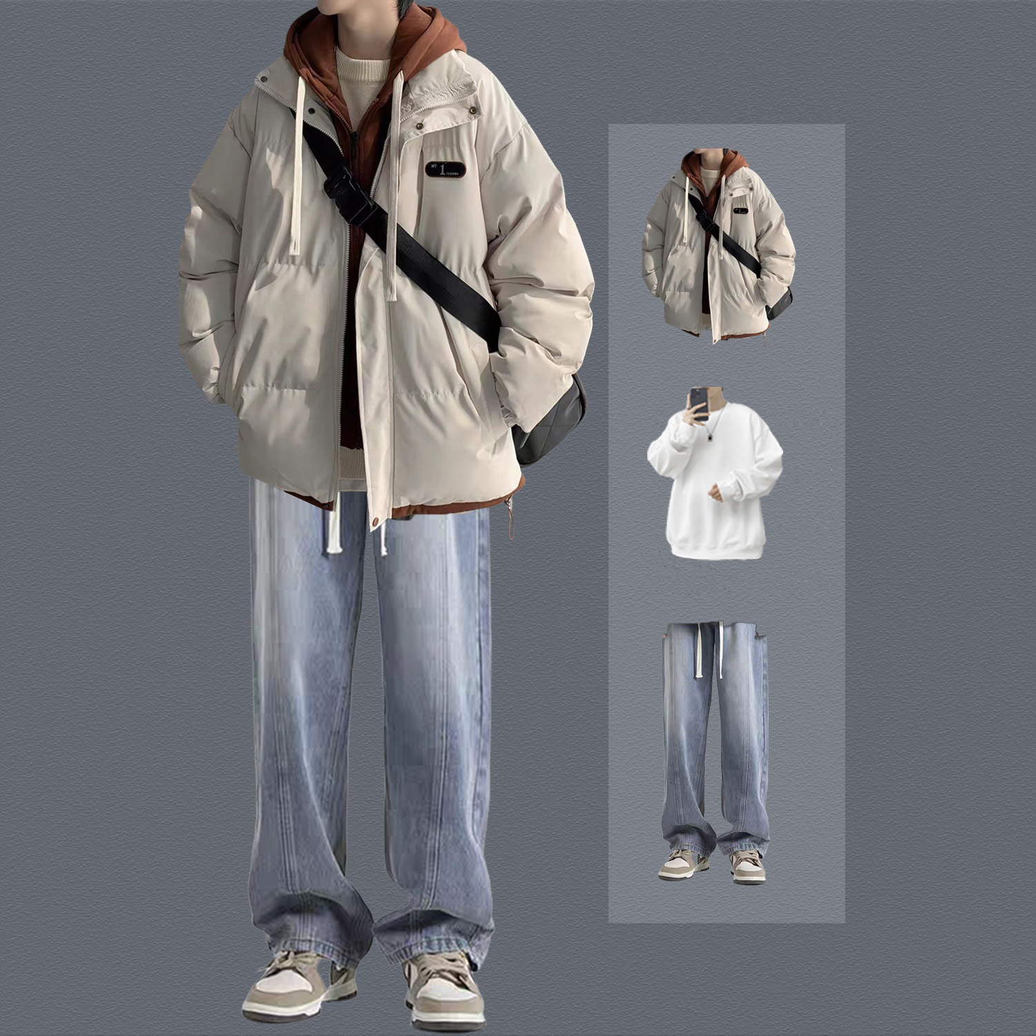 港风休闲棉服套装男生冬季加厚