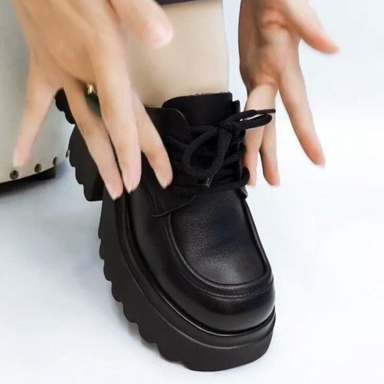 【万达撤柜】2026春季新款英伦风小皮鞋女款软皮鞋子厚底增高系带