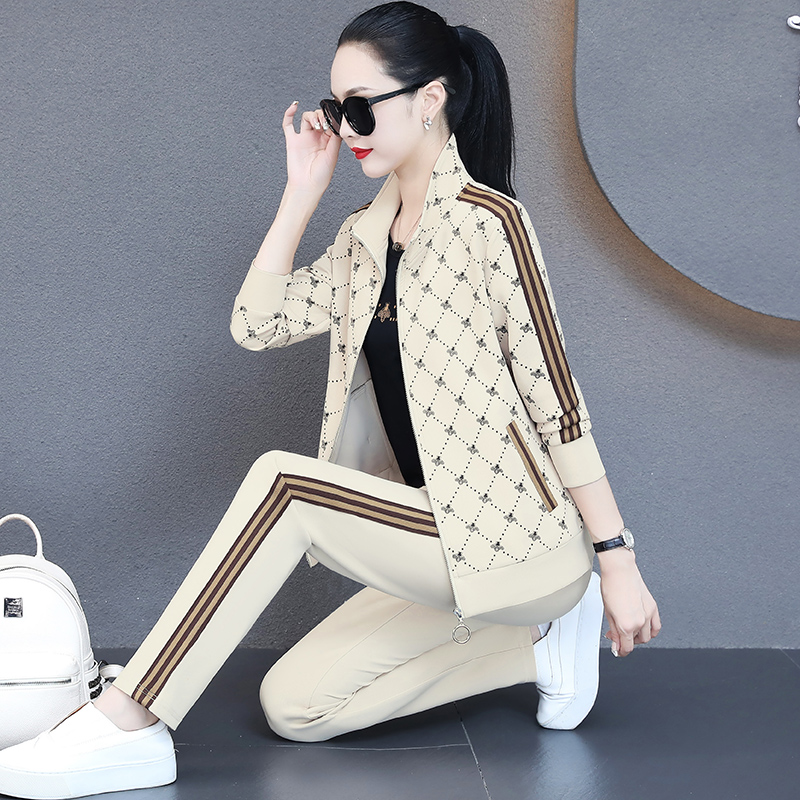 乔舟瓒女士运动套装洋气时尚春秋妈妈拉链开衫跑步服品牌休闲三件