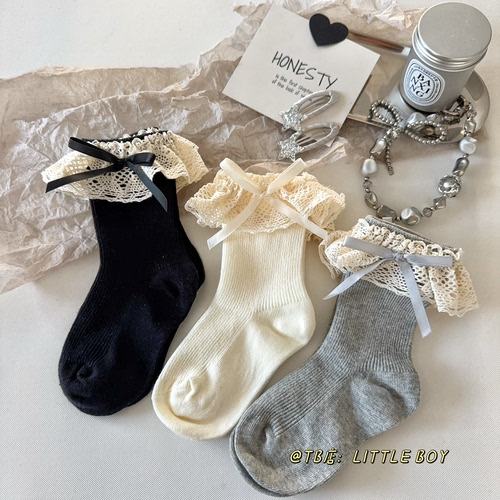 女童秋冬蕾丝蝴蝶结堆堆袜