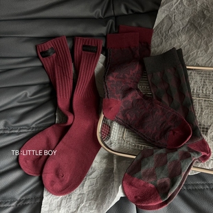 3双装 袜子女士中筒安克拉红色袜子过年圣诞节潮流小腿堆堆袜 包邮