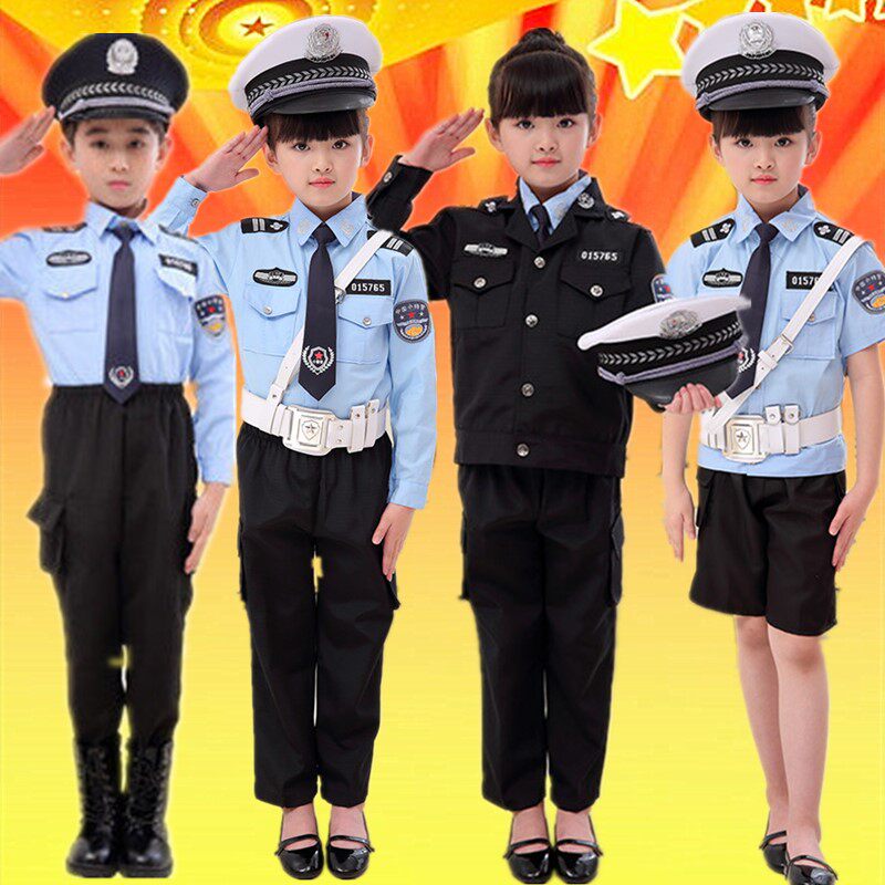 儿童小警察服装交警制服套装男女童职业扮演演出服警官表演服春夏