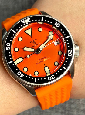 SK013小型37mm潜水机械手表男士橙色黑运动防水钢制手表日本NH35