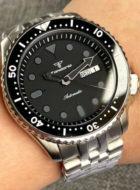 Tandorio 不锈钢机械手表男士NH36 3.8把头SKX潜水腕表黑刻度SKX