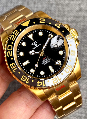 水鬼金色NH34GMT防水腕表男士Tandorio品牌904L表带时钟