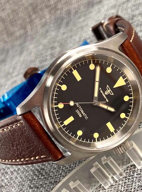 Tandorio复古36mm女士飞行员自动手表NH35A红秒防水运动手表200米