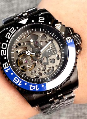 日本NH70潜水男子机械表镂空机芯黑色SUB腕表蓝宝石水晶904L手镯