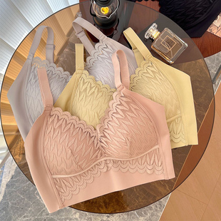美背无痕文胸 全罩杯背心式 大码 内衣女胖mm聚拢性感蕾丝无钢圈薄款