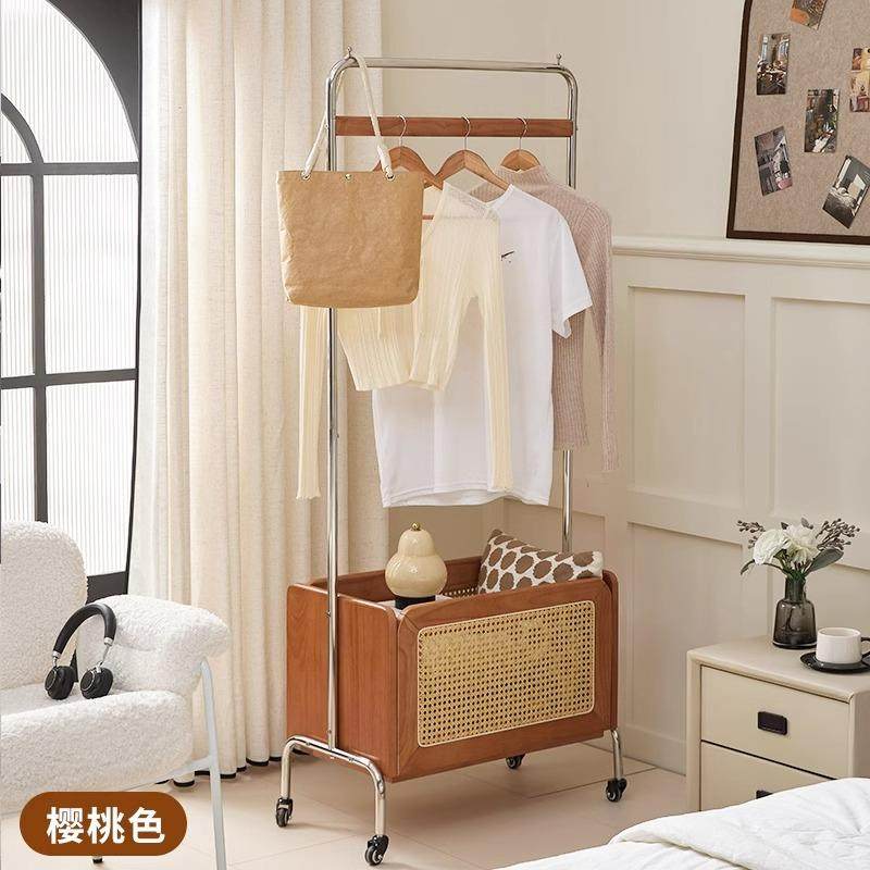 实木藤编衣帽架高级轻奢中古落地挂衣架客厅家用衣服收纳架可移动,住宅家具,组合衣架,淘宝优惠券,粉丝福利购,淘宝优惠卷